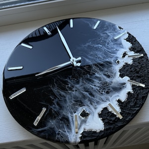 Resin art clock Unique home decor Wedding gift Custom black sea wall clock